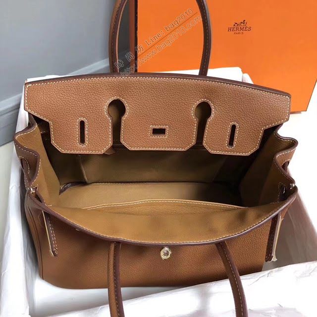 Hermes女包 愛馬仕Birkin Hermes鉑金包 togo小牛皮 金棕色 蠟線半手工縫製  am1708